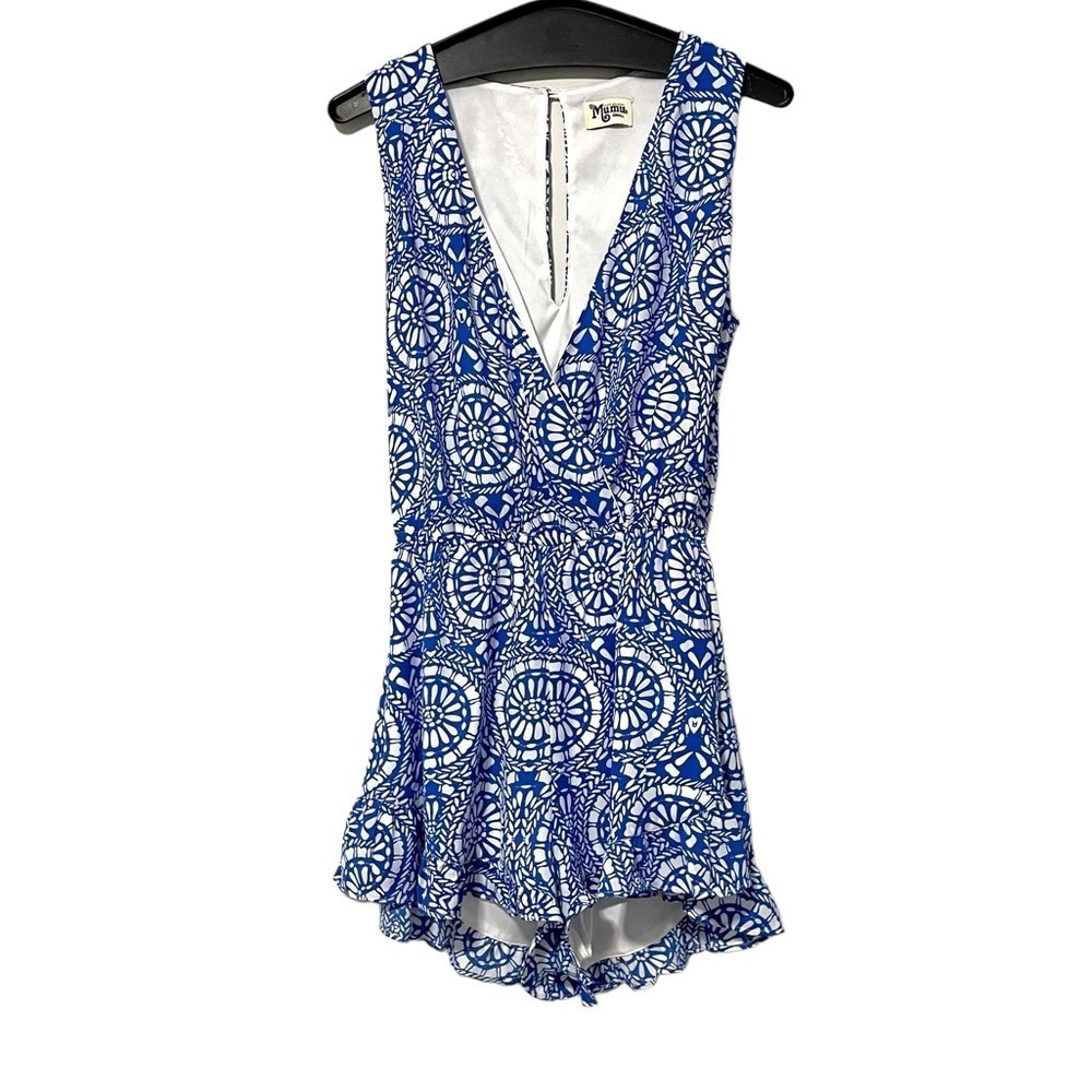 Show Me Your MuMu Blue White Riri‎ Sleeveless Romper Size Small
